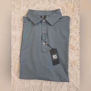 FootJoy FJ Performance Golf Polo Shirt Smooth Stripe Mens Medium NWT Blue Grey